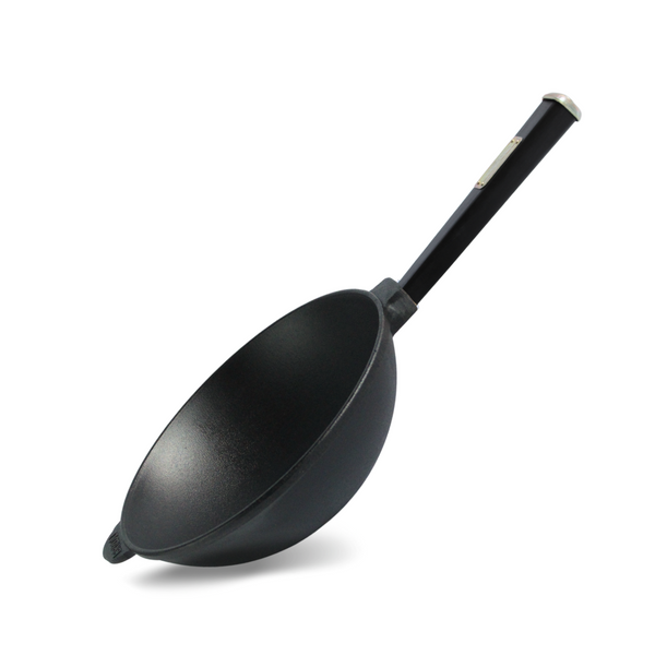 Сковорода WOK 2,2 л чавунна з дерев`яною ручкою Black та скляною кришкою